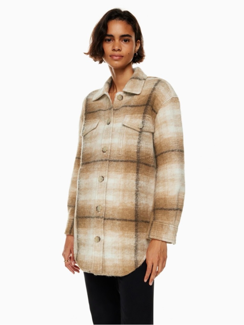 Aritzia Plaid Shacket in Cream and Tan - Picture 2 of 4